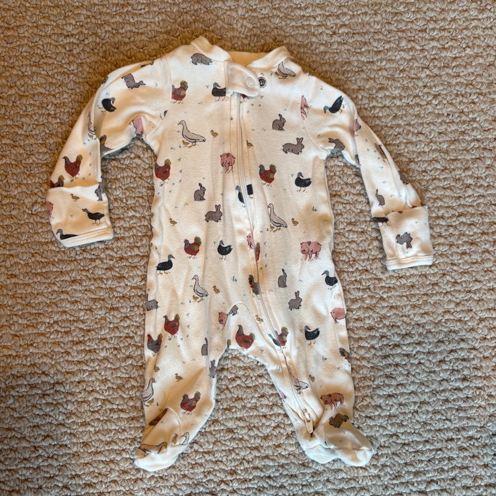 Organic Cotton Sleeper Pajamas Farm Animals Size Newborn By Little Planet